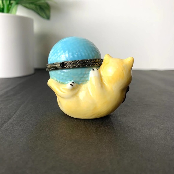 90s Cat Earring or Ring Box Ceramic Jewelry Container Vintage - Picture 5 of 12